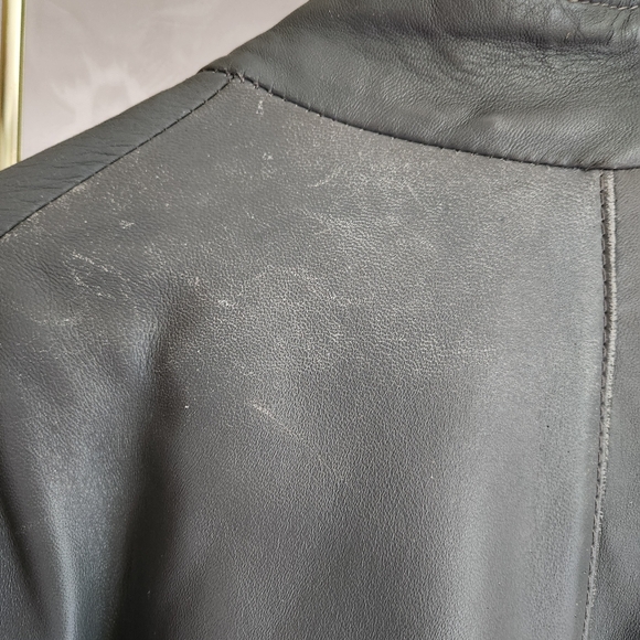 XXL Gray Vintage Leather 90s Coat Jacket - Picture 5 of 9